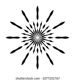 Retro Sun burst shape. Vintage logo, label, badge. Vector design element, isolated. Minimal black firework burst.