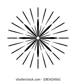 Retro Sun burst shape. Vintage logo, label, badge. Vector design element, isolated. Minimal black firework burst.
