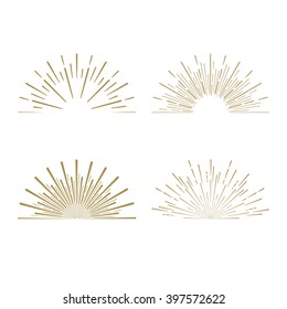 Retro Sun burst shapes. Vintage starburst logo, labels, badges. Sunburst minimal logo frames. Vector firework design elements isolated. Sun burst light logo. Minimal vintage gold firework burst icon