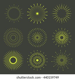 Retro Sun burst shapes. Vintage  logo, labels, badges.Vector firework design elements isolated. Sun burst light logo.