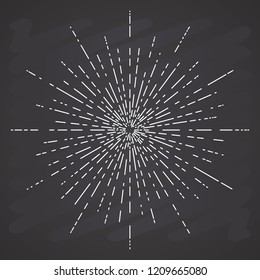 Retro sun bursts, Vintage radiant sun rays shape for logo, labels or emblems and typography decoration template vector Illustration on chalkboard background