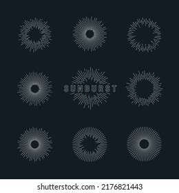 Retro sun bursts, Vintage radiant sun rays shape for logo, labels or emblems and typography decoration template vector Illustration