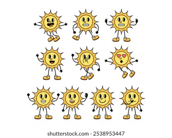 Retro Sun Character Element Set 