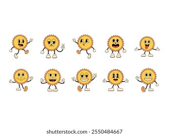 Retro Sun Character Element Set