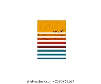 A retro sun circle featuring a geometric design with colorful horizontal stripes, capturing the vibrant aesthetic of the eighties and nineties.