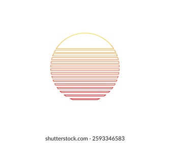 A retro sun circle featuring horizontal geometric lines, embodying the vibrant style of the eighties and nineties.