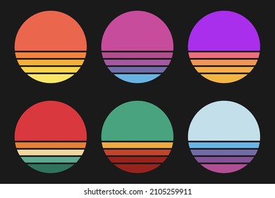 Retro Sun Collection On Dark Background. Retrowave Sunset Vector.