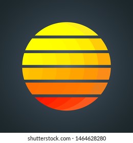 Retro sun with colorful gradient stripes. Vintage 1980s background design. Vector illustration.
