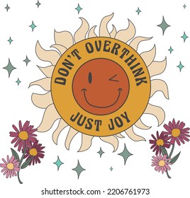 retro sun daisy flower illustration vector graphic design stars background