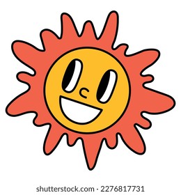 Retro sun with eyes and a smile. Cartoon style. White background, isolate. Vector illustration	