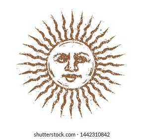 retro sun face flat illustration ( grunge texture)