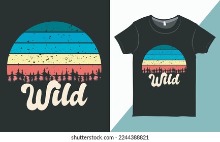 Retro Sun and Forest Theme T-Shirt, Adventure Print for Apparel, T-Shirt Design with Grunge