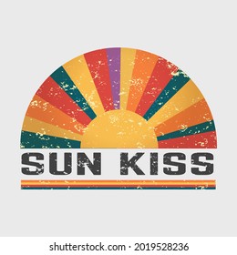 Retro sun kiss slogan with vintage sunset illustration. For t shirt print, poster, sticker or other uses