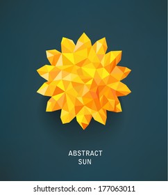 Retro sun made of triangles. Label design. Summer template.
