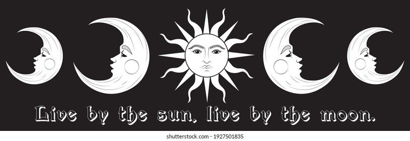 Retro sun and moon face illustration with gothic font inspirational slogan print for girl tee t shirt or sweatshirt