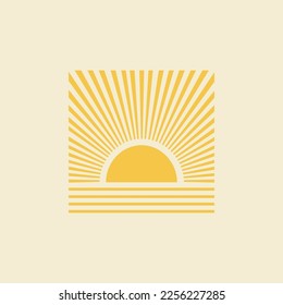 Retro sun print boho minimalist printable wall art. Geometric abstract sunset print