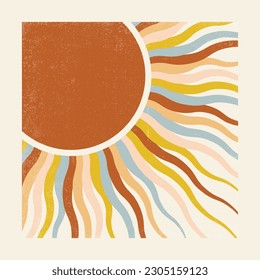 Retro sun print boho minimalist printable square art.