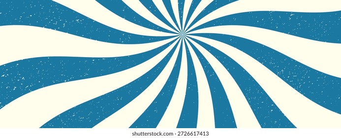 Retro-Sonnenstrahl-Hintergrund mit groovigem Drallmuster. Vintage-Sternzeichen-Effekt. Spiralwellenmuster mit Grunge-Textur