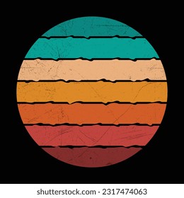 Retro Sun Set Badge, Background Set, Vintage Colorful Striped For Badge Design, T shirt Design, Summer Vintage Design, Logo Design, Vintage Color Palette With Grunge Texture