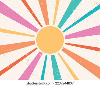 Retro Sun SunBurst Rays Colorful 70s Grunge Vector Background Illustration