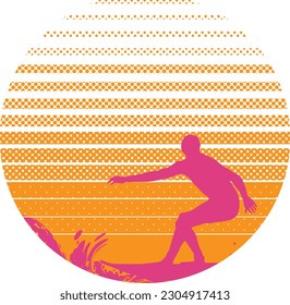 Retro Sun Surfer Silhouette Design