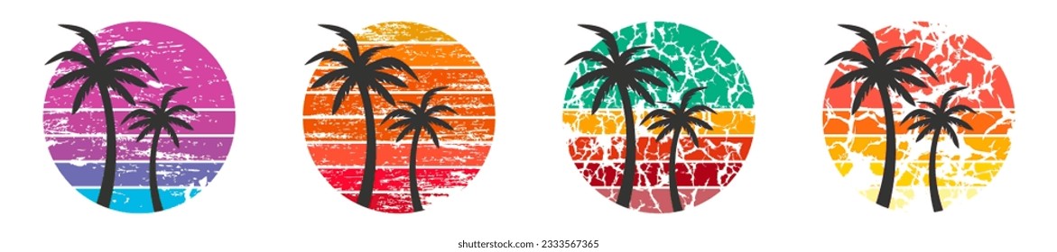 Retro sun. Vintage sunrise sunset. Summer design. Vector isolated illustration. 