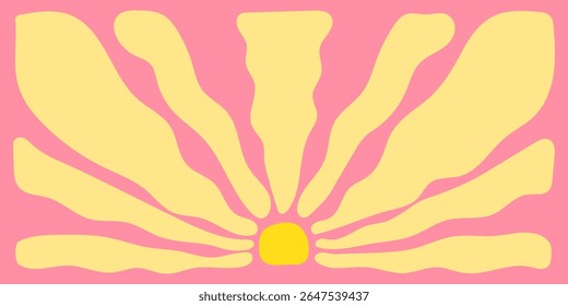 retro sun with wavy lines in groovy vintage design