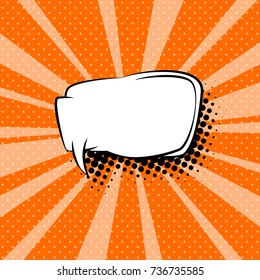 Retro Sunbeam and Speech Bubble on Orange Pop Art Background, Vector Illustration 