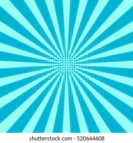 Retro Sunburst background. Centric blue vector pattern, Sun lines with dots . Flat Rays illustration. Shiny template for your design, seamless starburst backdrop