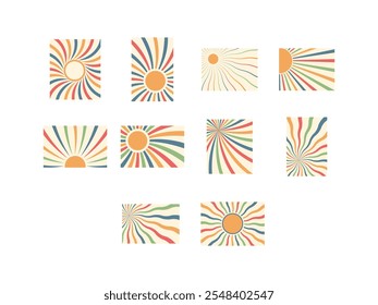 Conjunto de Elementos de Plano de Fundo de Explosão Solar Retro 