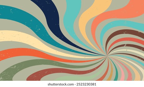 Retro Sunburst Background with Organic Shapes. Vintage colorful stripes banner, backdrop and wallpaper vector, Retro sunburst background pattern and grunge textured vintage background.