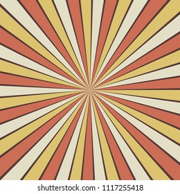 Retro sunburst background pattern vector in yellow orange white and purple colors, cool groovy starburst zoom effect