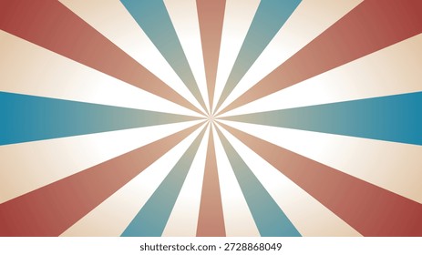 Fondo retro del sunburst o telón de fondo de la vendimia con los rayos radiales azules rojos y beige para el carnaval del circo o los diseños clásicos del estilo del arte pop