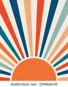 Retro sunburst background. Vintage bright grunge placard. Vector vertical illustration for banner, poster and backdrop.