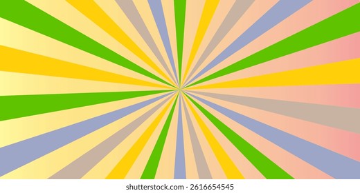  Retro sunburst background with wavy radial lines warm vintage colors like orange, cream, yellow,and beige on a white base, 1970s psychedelic style,clean vector look,centered burst,minimal flat design