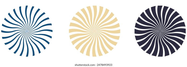 : Retro sunburst color element collection. Sun rays icon, shine and burst line set.