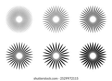  Retro sunburst design, sunbeam, sunrise icon. Sunburst icon set, vector, symbol, element. Sunburst icon collection vector set. Radial sunburst vector. Vector illustration.