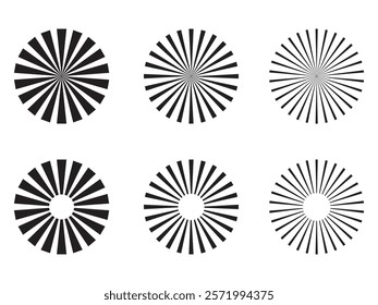 Retro Sunburst icon set, radial Sunburst element, Vintage sunburst Fireworks design isolated, Sunrise rays light burst line shine sunshine sunbeam vintage border symbol.