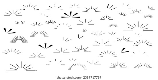 Retro sunburst icon set. Sunrise rays light, sunset, sunshine rays logo vector illustration.