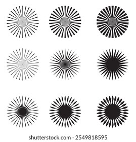 Retro Sunburst icon set, Vintage sunburst Fireworks design isolated. radial Sunburst element. vector illustration. 333