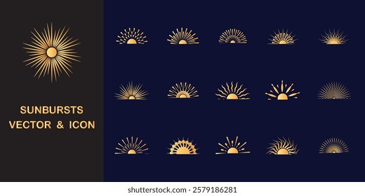 	
Retro Sunburst icon set, Vintage sunburst Fireworks design isolated. radial Sunburst element. vector illustration.