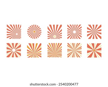 Conjunto de Elementos de Ilustração de Explosão Solar Retrô 