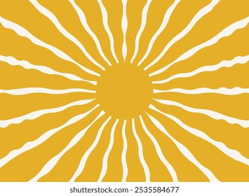 Retro Sunburst Pattern in Golden Yellow. Vibrant Sunburst Graphic for Summer Vibes, Simple Sunburst Illustration with Warm Tones, Perfect for Posters, Sublimation, Digital Art, and Retro Decor