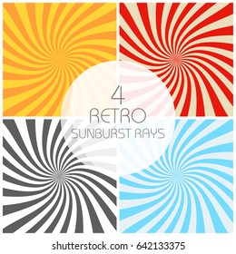 Retro sunburst rays set in vintage style. Spiral effect. Abstract comic book background. Vector