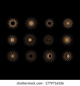 Retro Sunburst shapes. set of sun symbols