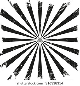 Retro sunburst vector background. Black and white design element