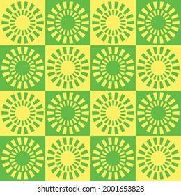 Retro sunburst vector background. Yellow and green design element. Seamless repeating pattern