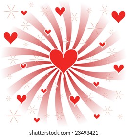 retro sunburst vector with hearts