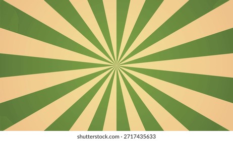 Retro sunburst vector illustration featuring evenly spaced radial rays extending from a central focal point. The design uses a soft green and beige color palette to create a warm, balanced, and visually engaging composition with a classic vintage feel. The symmetrical radial layout naturally draws attention toward the center, making it ideal for placing text, logos, icons, or key visual elements.

This vector illustration is fully scalable and maintains sharp edges and consistent color at any size, making it suitable for both print and digital applications. It can be used in posters, flyers, banners, presentations, advertisements, packaging, branding materials, editorial layouts, and decorative graphics. The clean geometric structure provides clarity while the retro-inspired style adds personality and visual impact.

Sunburst designs are commonly associated with emphasis, promotion, celebration, and bold visual communication. This makes the illustration especially effective for marketing campaigns, announcements, product highlights, event graphics, and creative branding projects. The abstract nature of the design allows it to be used across a wide range of industries without being tied to a specific theme.

The simple vector construction makes customization easy. Colors can be adjusted, rays can be modified, and additional elements can be layered without loss of quality. Overall, this green and beige sunburst vector illustration offers a versatile, timeless visual solution that combines classic retro inspiration with clean modern execution for professional design use.