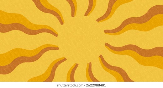 Retro sunburst. Wavy rays. Radial sun rays in warm beige, yellow, pink colors. Design for logo, branding, print, backdrop, background. Vector illustration